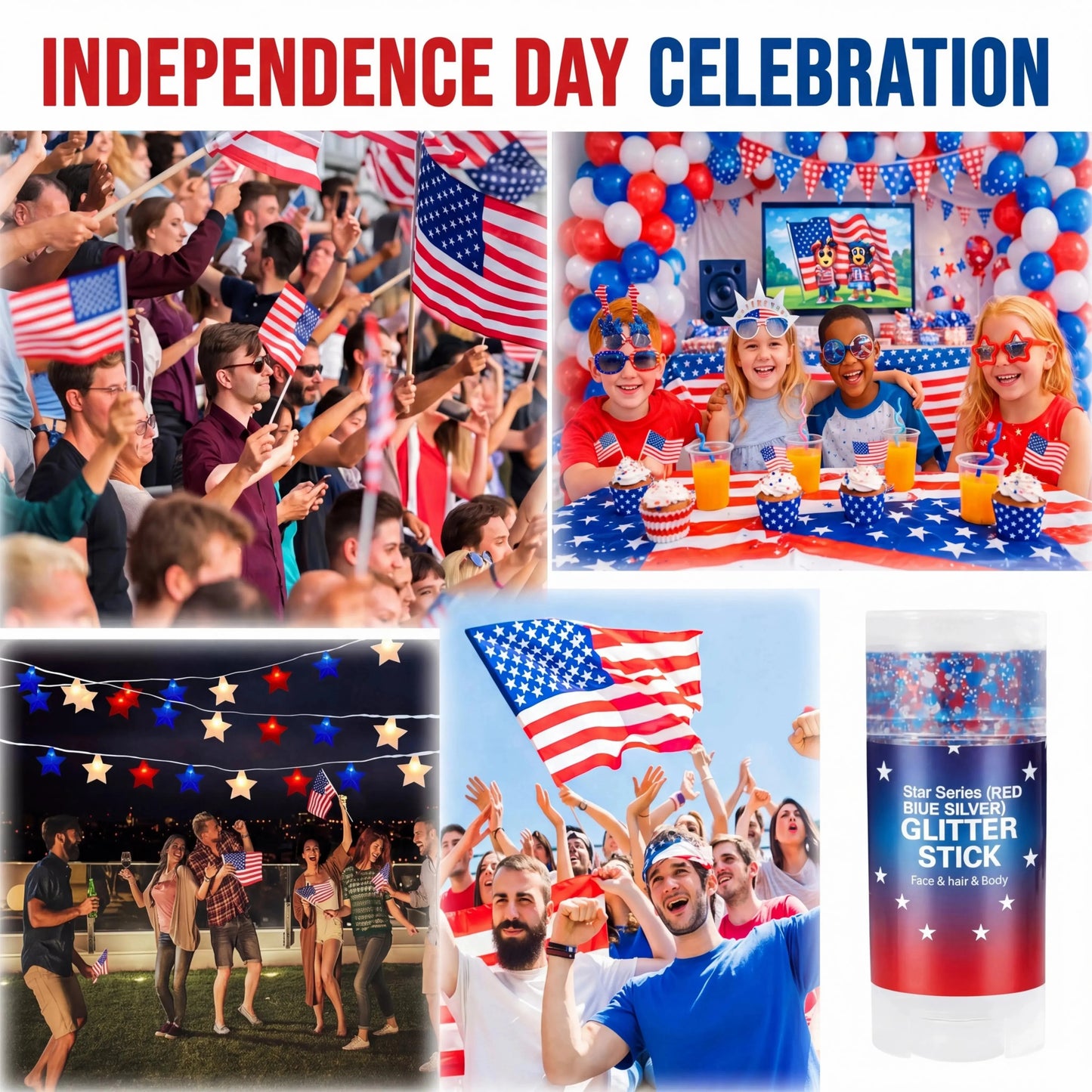 🦅4th of July Glitter Stick✨🔔Red, White & Blue Body & Hair Sparkle✨